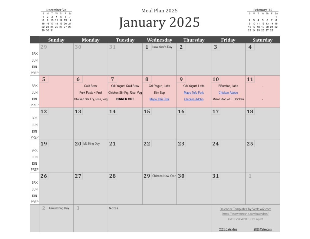 Weekly Meal Plan: Jan 6 –&nbsp;12