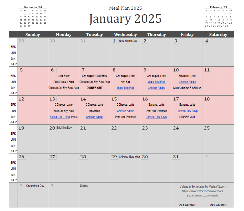 Weekly Meal Plan: Jan 13 –&nbsp;19