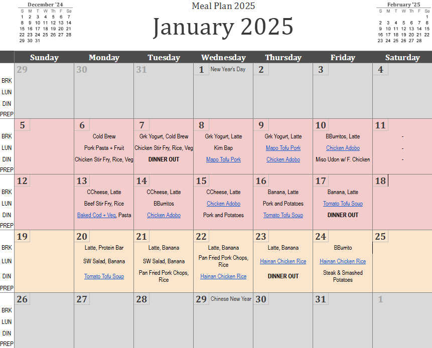 Weekly Meal Plan: Jan&nbsp;20-24