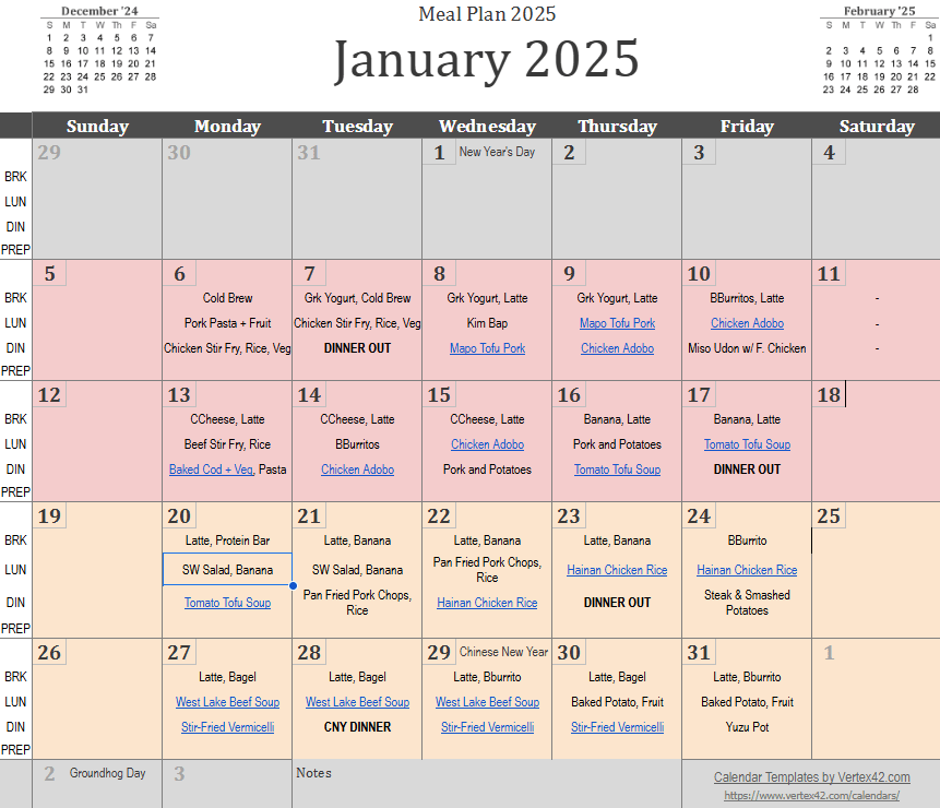 Weekly Meal Plan: Jan&nbsp;27-31