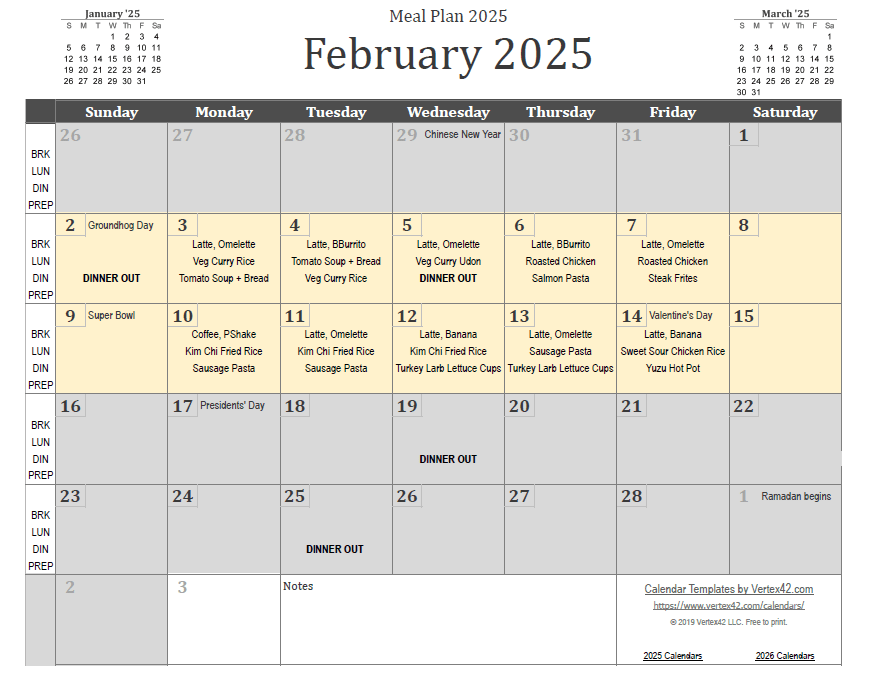 Weekly Meal Plan: Feb&nbsp;10-14