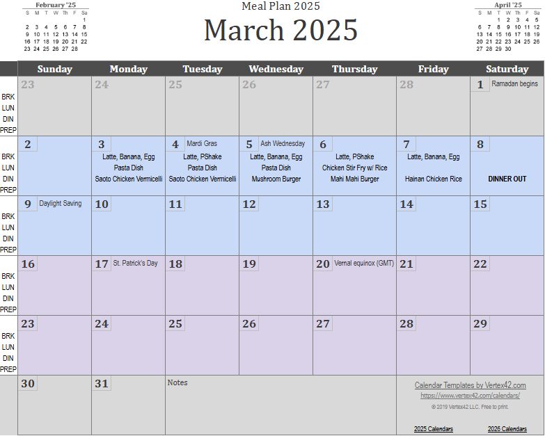 Weekly Meal Plan: Mar 3 –&nbsp;7